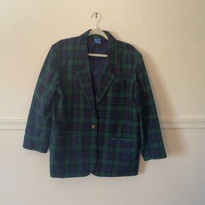Vintage Jantzen Green/ Blue Plaid Oversized Wool Blend Blazer‎ Size Large